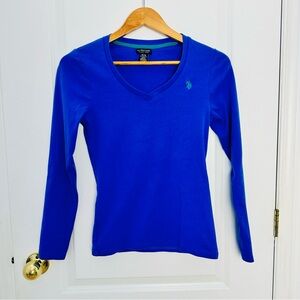 U.S. Polo Assn. Women’s Blue V-Neck Long Sleeve Tee Size M #136